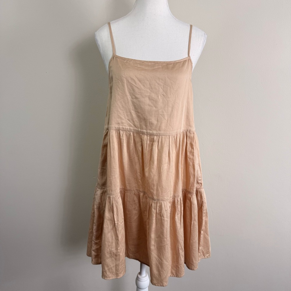 Enza Costa Peach Cotton Tiered Babydoll Mini Dress with Pockets Size 1  (small)